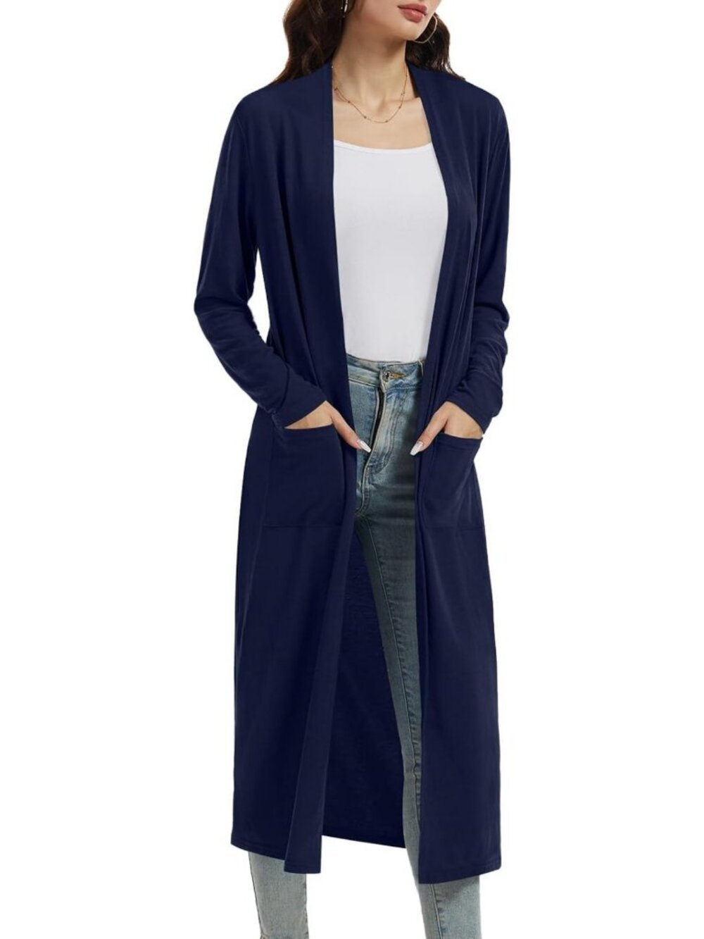Lightweight Long Sleeve Maxi Cardigan Duster with Pockets - Casual Chic Style - Picture 2 of 3